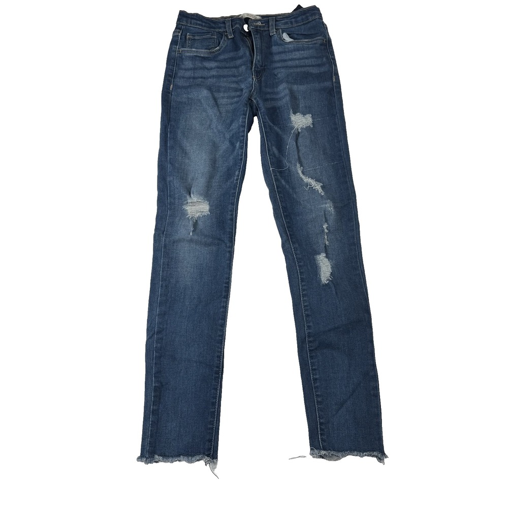 Levis 720 High Rise Super Skinny Jeans Womens 14 (23x25) Blue Distressed Raw Hem